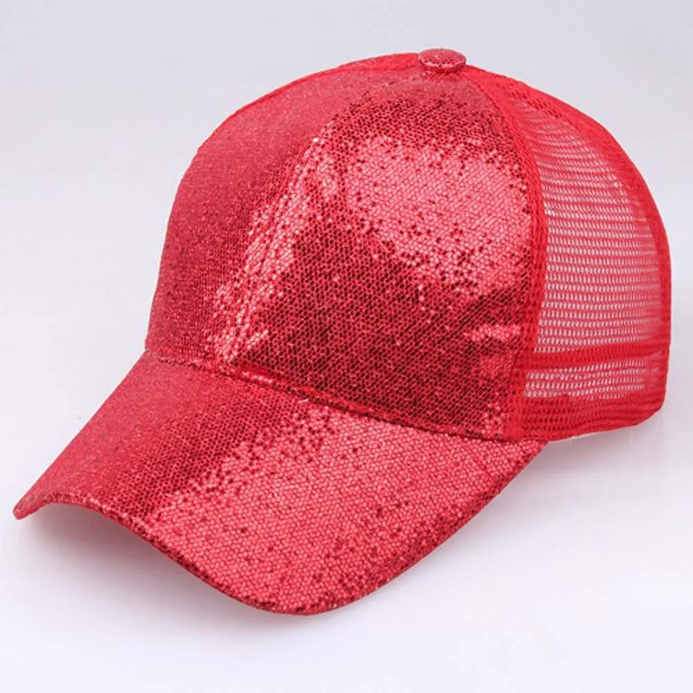 Glitter Ponytail Baseball Cap Unisex Sequins Shiny Hat Sun Caps Mesh Summer Hat Female Adjustable Hip Hop#Zer