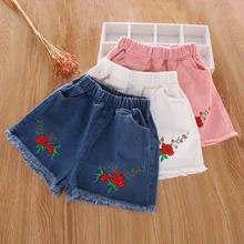 Джинсовые шорты для девочек; детские летние джинсовые шорты; Детские повседневные хлопковые От 4 до 14 лет с цветочным принтом; Популярные Короткие брюки для девочек-подростков