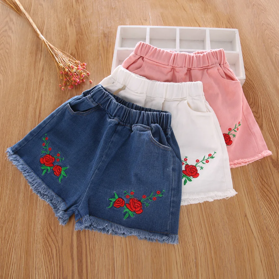 

Denim Shorts for Girls Kid Summer Jean Short Pants Children Casual Floral Cotton Bottom 4Y-14Y Teen Girl Hot Short Trousers