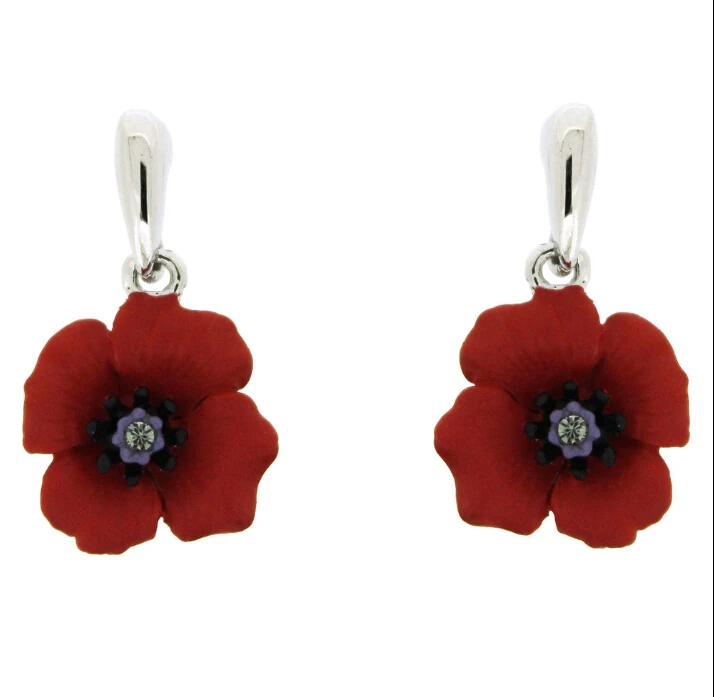 Красной Эмалью Цветок Мака Jewelry Клипсы памяти подарки | Украшения и аксессуары