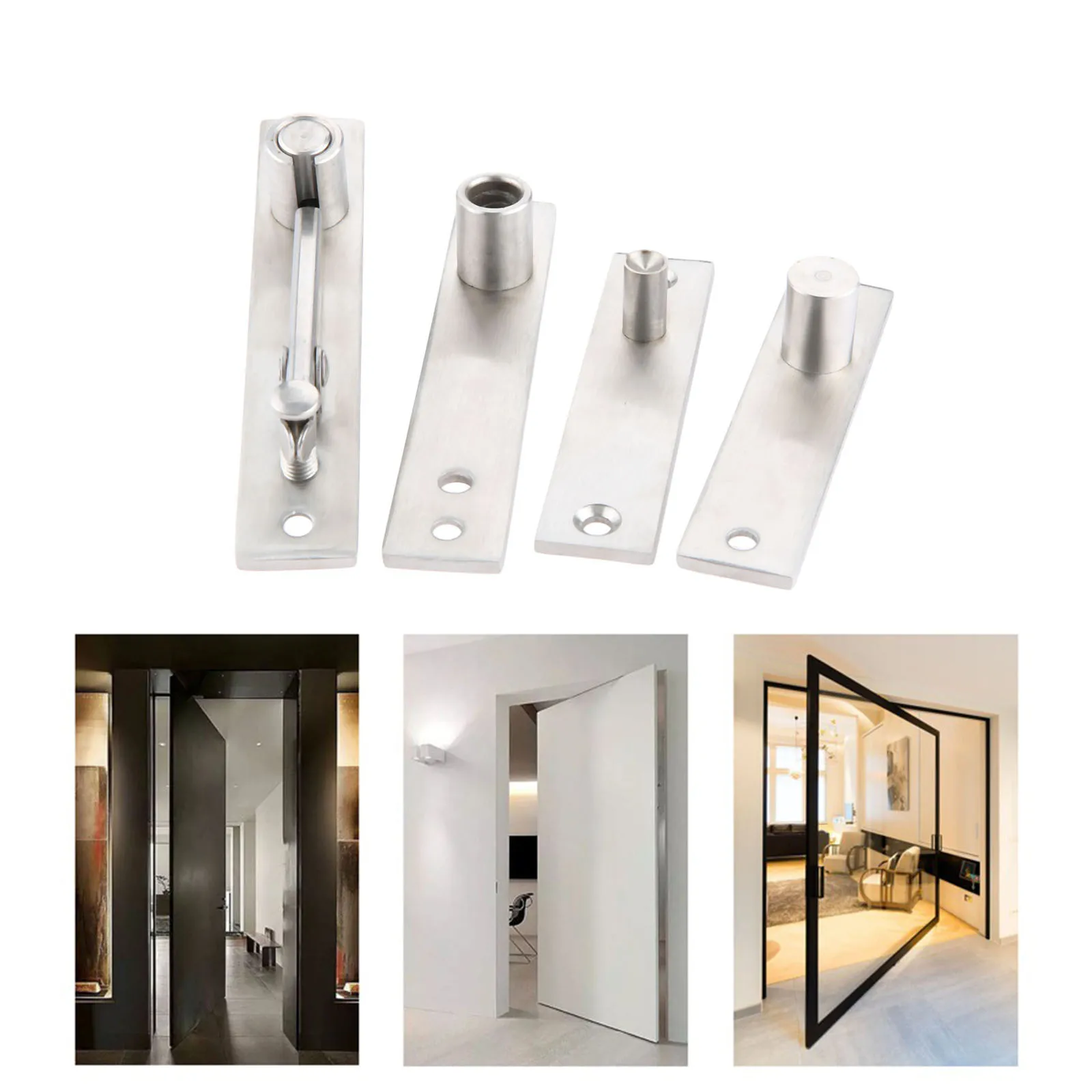 DRELD Stainless Steel Door Hinge Wooden Door Hidden Hinge 130x25mm 105x25mm Pivot 360 Degree Install Up and Down