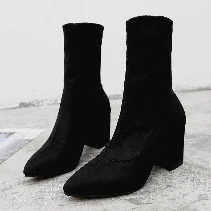 winter new ladies wild black fashion Flock boots women casual comfortable sweet high heel boots Female boots mujer c74