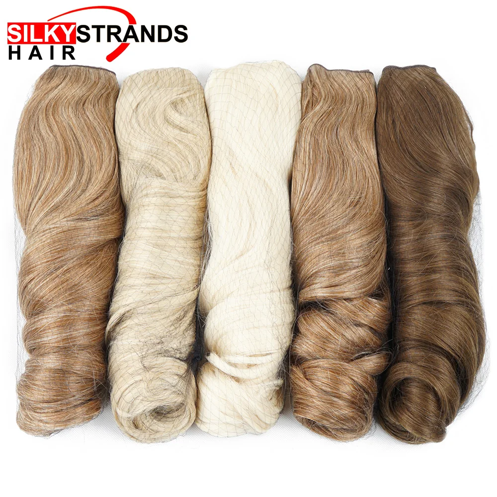 

Silky Strands Synthetic Clip-in Hair Extensions 190g one Piece Heat Resistant False Blonde Stretched Wavy Clip in Hair