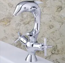 New arrival chrome wash basin tap high quality bathroom double lever dolphin faucet sink luxury mixer