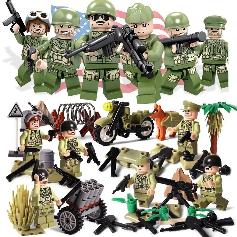 

Oenux New Arrival 6PCS WW2 The Pacifice War Of Hacksaw Ridge Military Building Block Set USA Army Soldiers Figures MOC Kids Toy