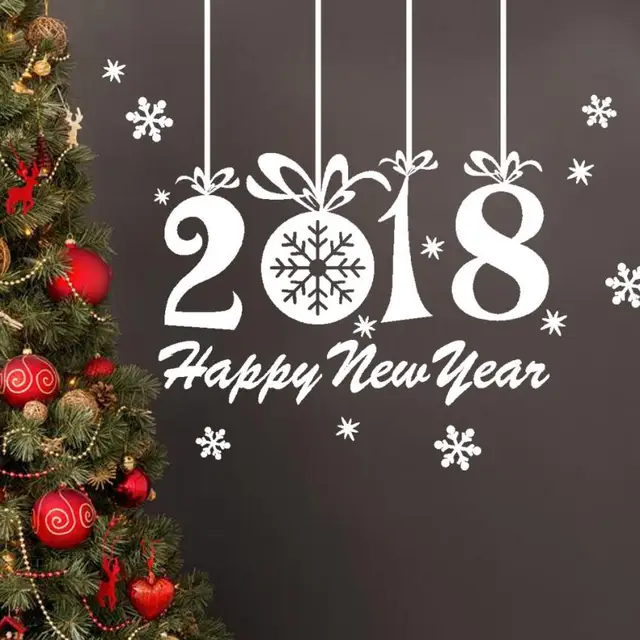 2018สวัสดีปีใหม่สุขสันต์วันคริสต์มาสสติกเกอร์ติดผนังบ้านหน 