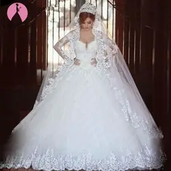 Robe De Mariage бальное платье Свадебные платья 2019 с длинным рукавом прозрачный Аппликации кружевные свадебные платья Vestido De Noiva Trouwjurk