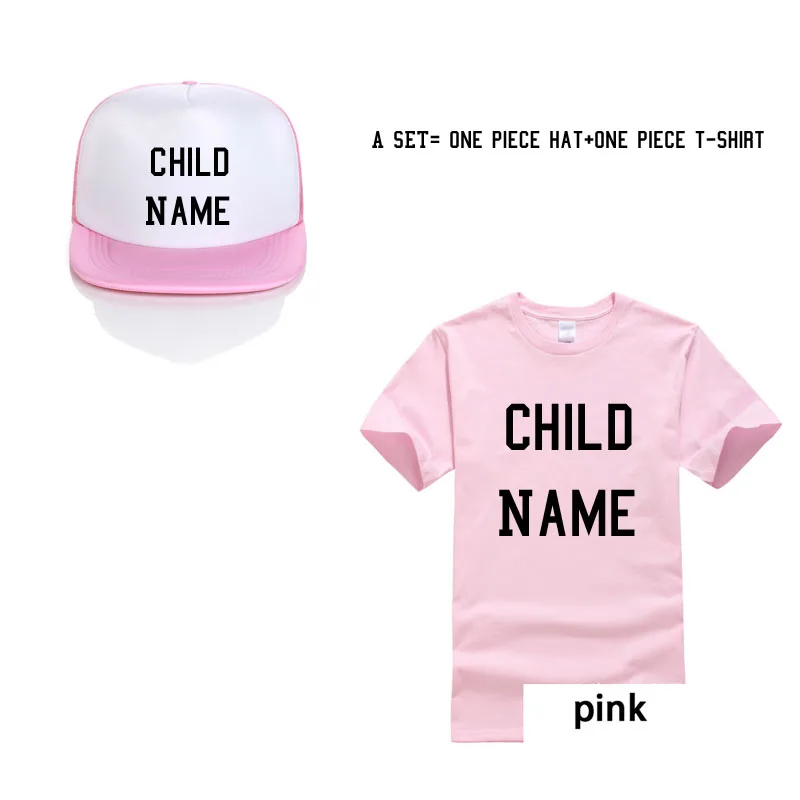 Персональная Кепка+ Топ, рубашка детские футболки оригинальная бейсболка для маленьких детей с принтом, бейсбольная кепка для маленьких детей и дочек - Цвет: one set hat t-shirt