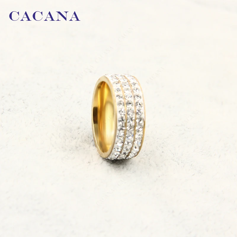 CACANA Stainless Steel Rings For Women 3 Row CZ Personalized Custom Fashion Jewelry Wholesale NO.R160