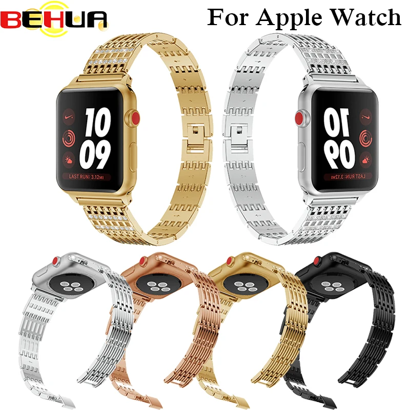 

Stainless Steel Strap For Apple Watch Band with Rhinestone 38mm/42mm Smart Watch Metal Band for iWatch Series 3 2 1 Strap Belt