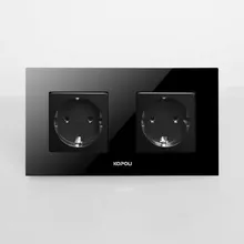 Free shipping , EU Double Power Socket Schuko, Black Crystal Glass Panel, 16A EU Standard Wall Outlet KP002EU-B