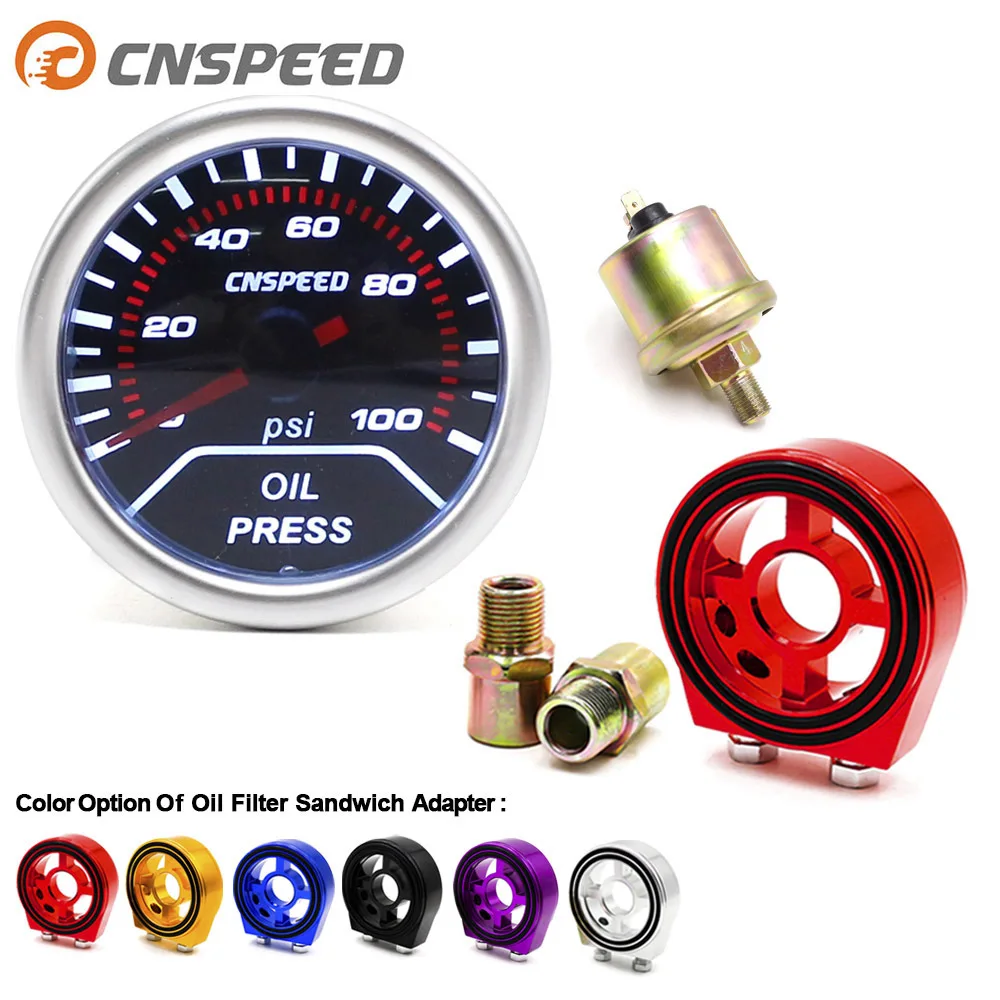 

2"52mm Smoke lens Oil pressure gauge 0-100 PSI displaying Tachometer Car Meter with Oil Filter Sandwich Plate Adapter