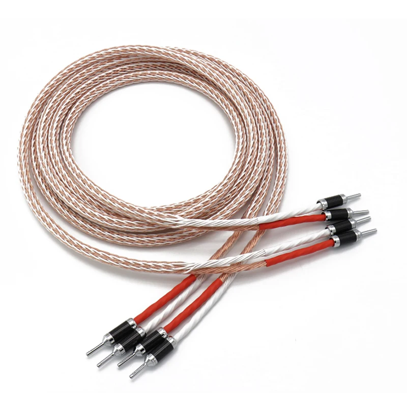 

Free shipping Pair 8TC Multiple twist cable OCC pure copper speaker cable with carbon fiber banana plug connector