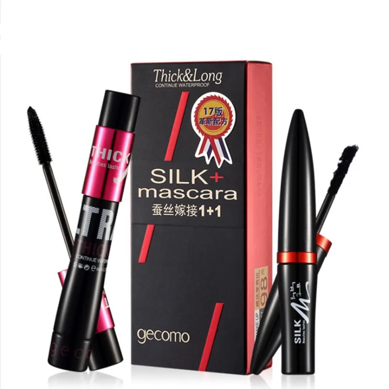 

2pc Black Silk Eye Mascara Waterproof Curving Natural Eyes Volume Thick Cosmetic Extension Lengthening Maquiagem