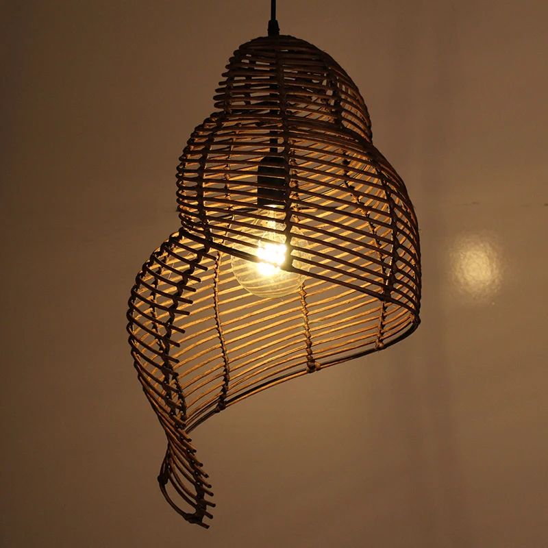 

Rattan Conch Bamboo Weaving LED Pendant Lamps Black pendant light Hanging Lamp Restaurant Coffee Bar Home Pendant Lighting G037