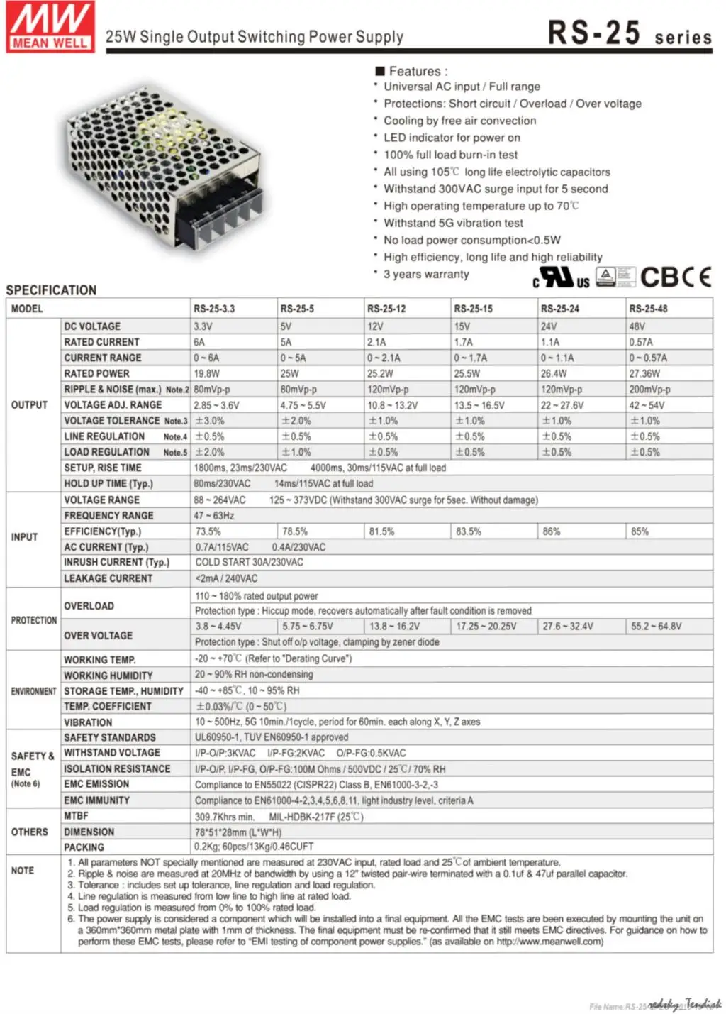 1 шт. в упаковке) Meanwell 25 Вт импульсный Питание RS-25-5V/3,3/12/15/24/48 0,57/1.1A 1,7/2,1/5/6A высокая производительность заменить NES