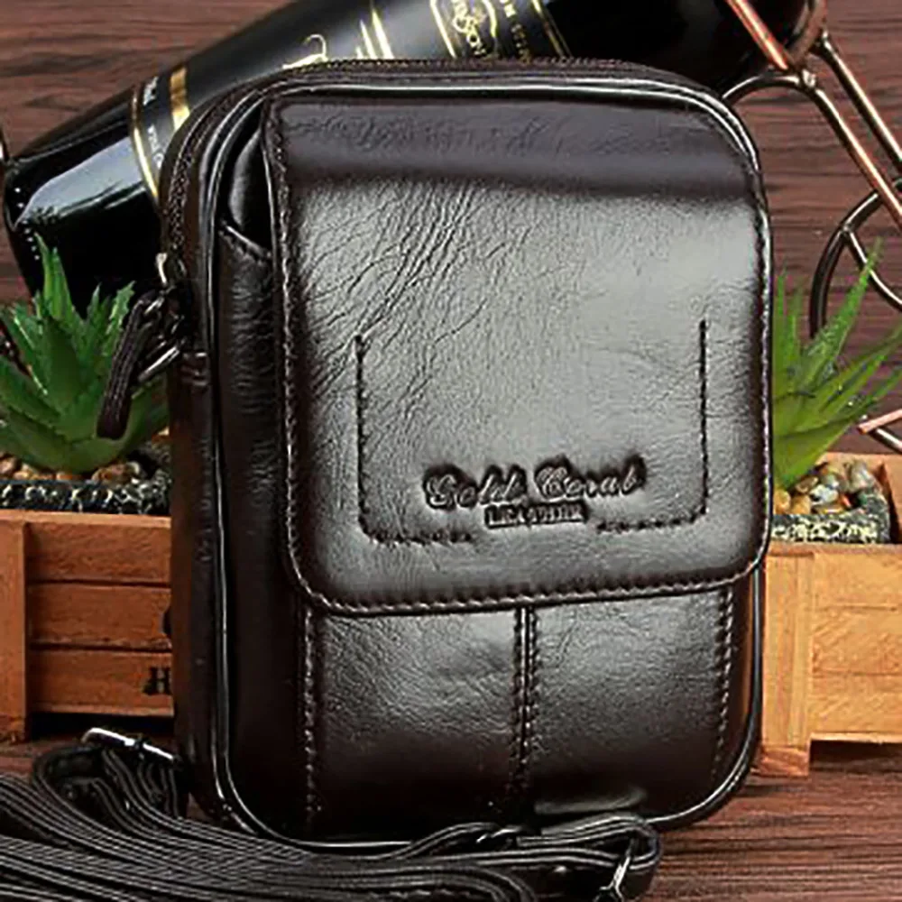 

Genuine Leather Cowhide Travel Messenger Shoulder Bag Men Cross Body Pack Mobile Phone Case Purse Belt Hip Bum Fanny Waist Bag