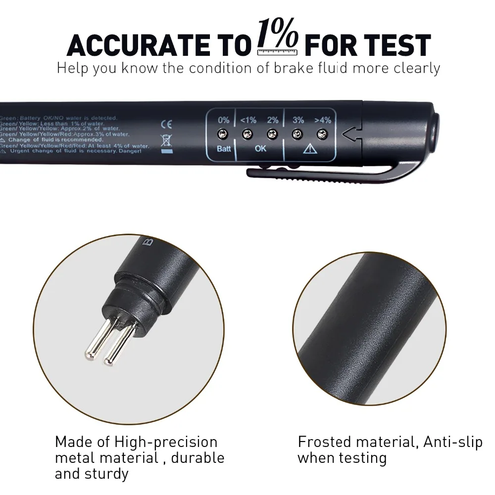 Advanced Brake Fluid Tester Pen with 5-LED Indicator - Auto Diagnostic Tool for DOT3/DOT4 Fluid Analysis
