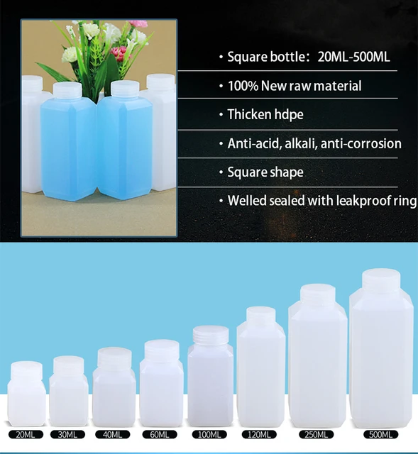 Bouteille carrée en plastique HDPE de qualité alimentaire, contenant  liquide réactif, illable au quotidien, très translucide, 500ml, 4 pièces -  AliExpress