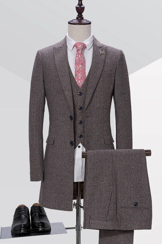 Latest Coat Pant Designs Grey Tweed Formal Wedding Suits