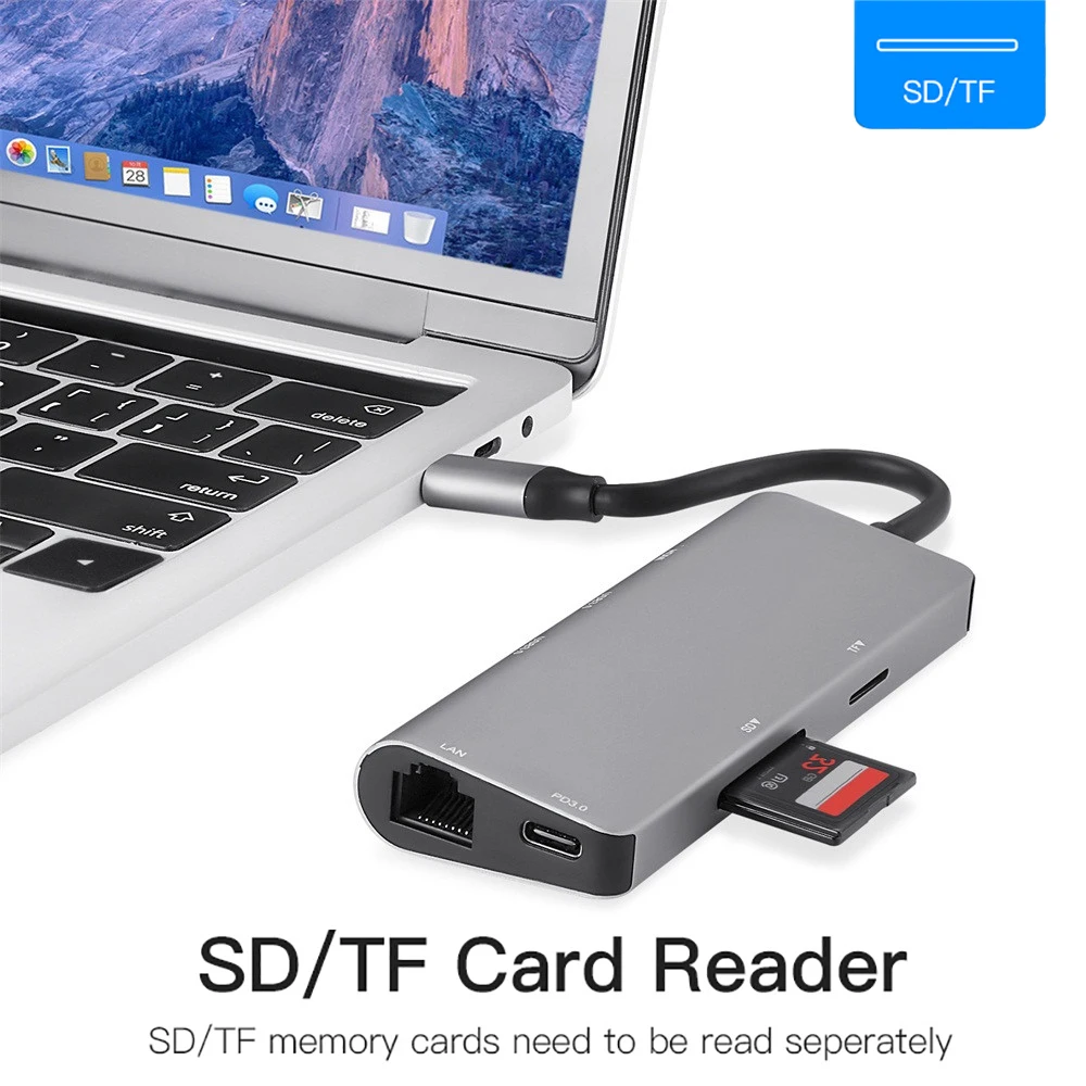 7 En 1 USB C USB-C HDMI 4 K Gigabit Ethernet Rj45 adaptador USB 3,1 SD/TF tarjeta lector para MacBook Pro iPad tipo C Hub USB Hdmi - 2