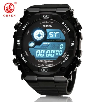 

2017 New OHSEN Brand Digital LCD Boys Men Wristwatch Rubber strap Alarm date black Outdoor Diving Sport Watches For Male gifts