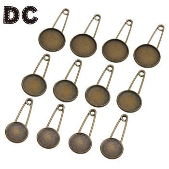 

10pcs/lot Antique Bronze Safety Pin Brooch Settings Cabochon Base Brooch Trays for 12/14/16/18/20mm DIY Clothes Jewelry Findings