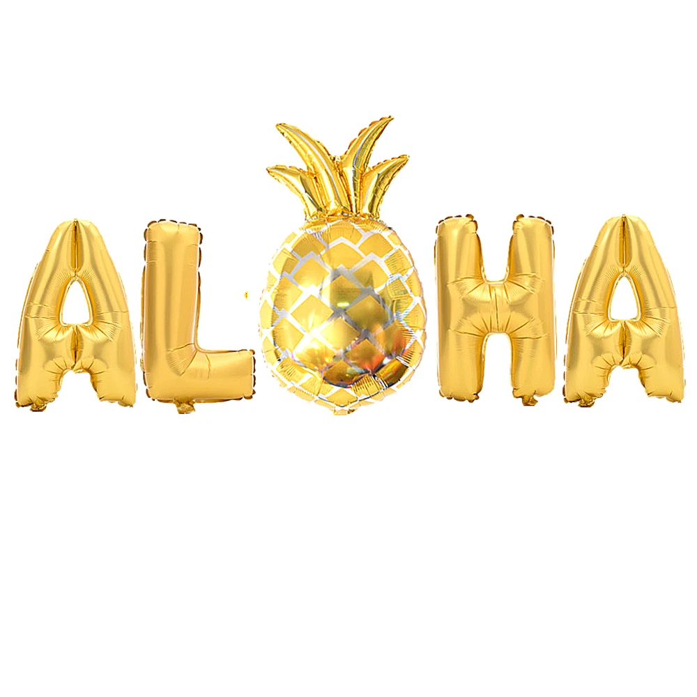 HEY-FUNNY-5Pcs-ALOHA-Gold-Silver-Foil-Letter-Helium-Balloons-Hen-party-Banner-Aloha-Tropical-Beach