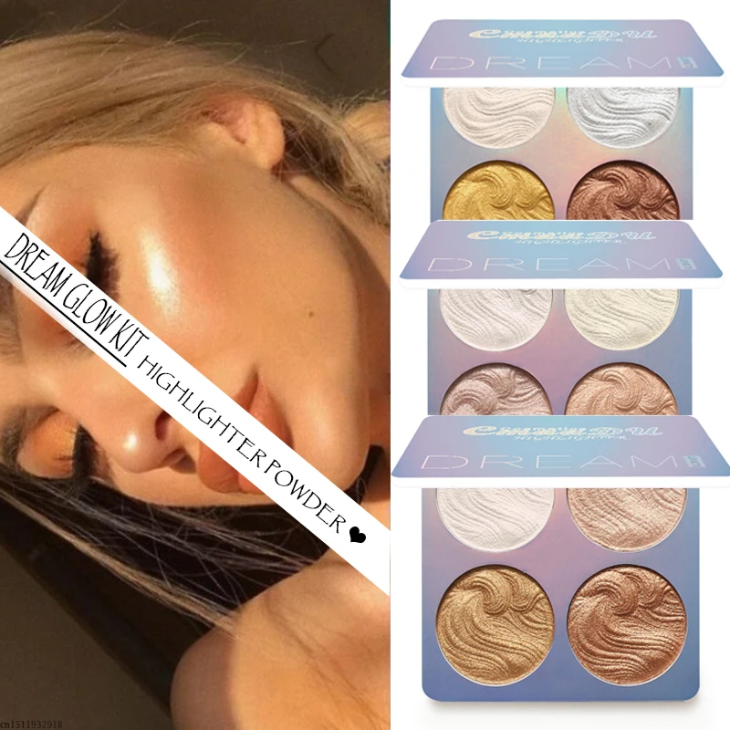 

4 Colors Highlighter Illuminator Makeup Face Brightener Contouring Liquid Highlighter Palette Powder Bronzer Face Glow Kit
