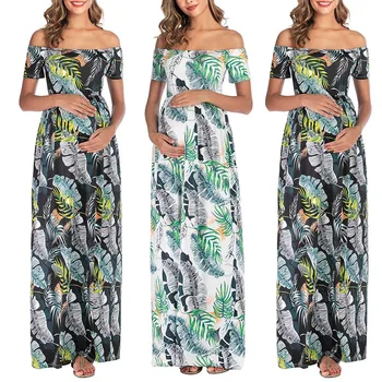 

Summer New Fashion Women Maternity Print Short Sleeved One Shoulder Photo Shoot Mopping Dress Wholesale Free Ship Z4