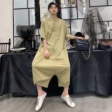 Комбинезоны Комбинезон Хип-хоп брюки мужские летние с коротким рукавом Тонкая Повседневная рубашка комбинезон мужской Harajuku уличная свободные шаровары