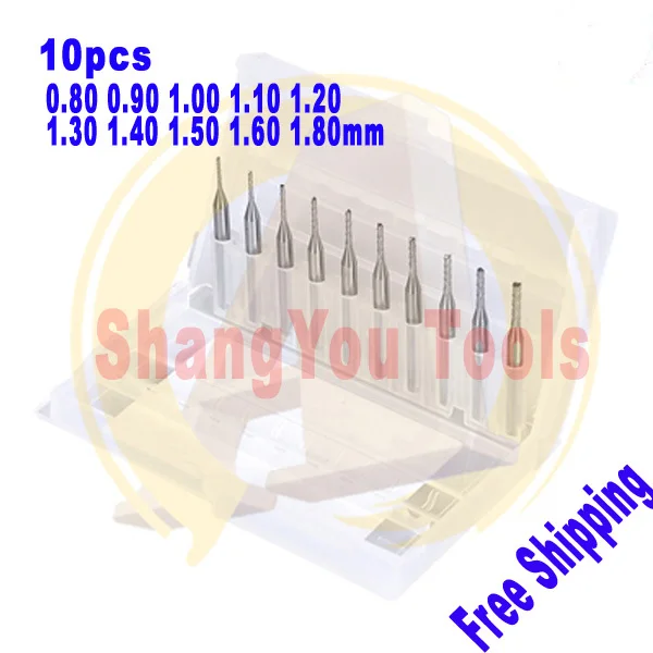 

-0.8-1.8mm NEW CNC PCB Bits, 10pcs Discount PCB End Millinging Cutting Tool Set for Print Circuit Board Drill