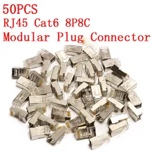 Alta qualidade 50 pces rj45 cat6 conector 8pin 8p8c blindado preso friso modular plug conectores soquete conector internet