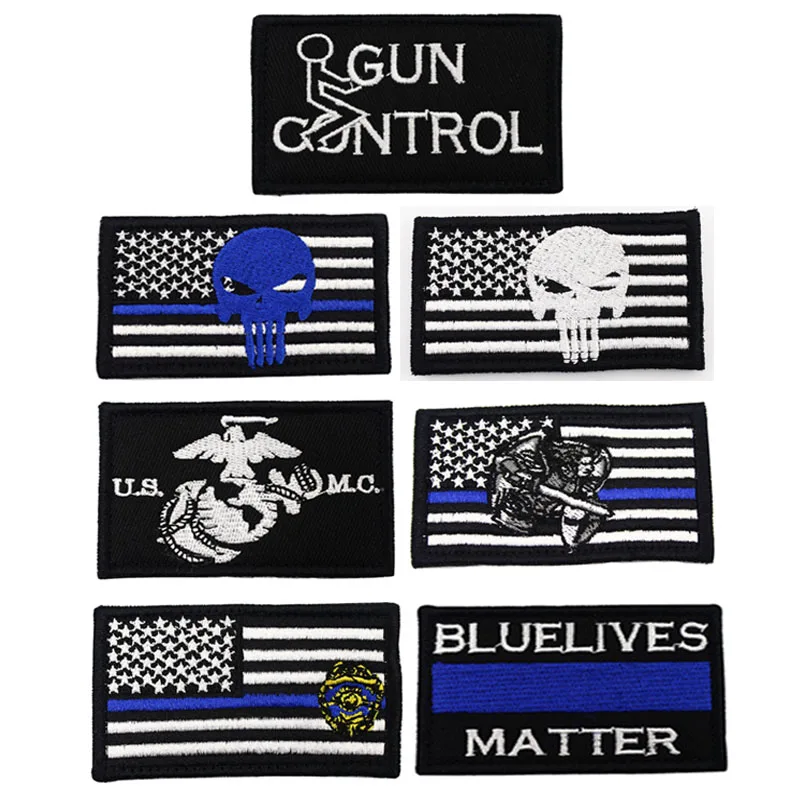 

Punisher Police Blue Lives Matter Thin Blue Line flag USMC Saint Michael St Tactical Morale Tags Patch Emblem badge Patches