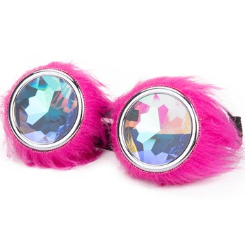 

C.F.GOGGLE Kaleidoscope Lens Glasses Cosplay Punk Rave Festival Party Vintage Glass Goggles Cute Pink Hairy Decoration Eyewear