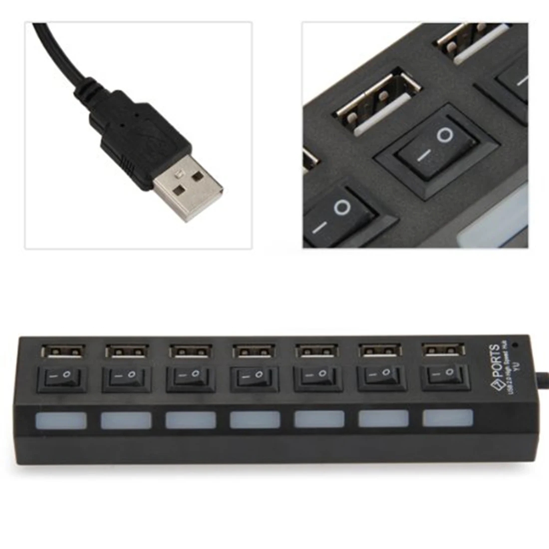 7 Ports High Speed USB Hub 480 Mbps USB 2.0 Hub On/Off Switch Hub USB Splitter For PC Laptop Computer Peripherals Accessories