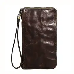 Большой емкости ручная сумка коровья кожа мульти-функциональный кошелек мужской кошелек ручной работы длинный сумочка для сотового