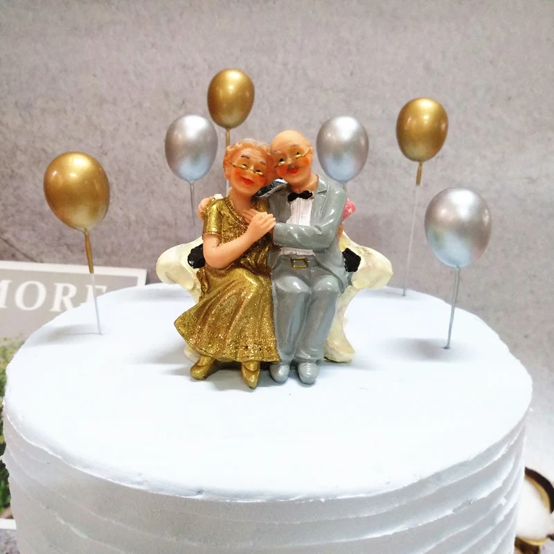 

Elf magic Golden Wedding Anniversary Resin Cake Topper Birthday Cake Decoration Baking Accessories grandparents happy Birthday