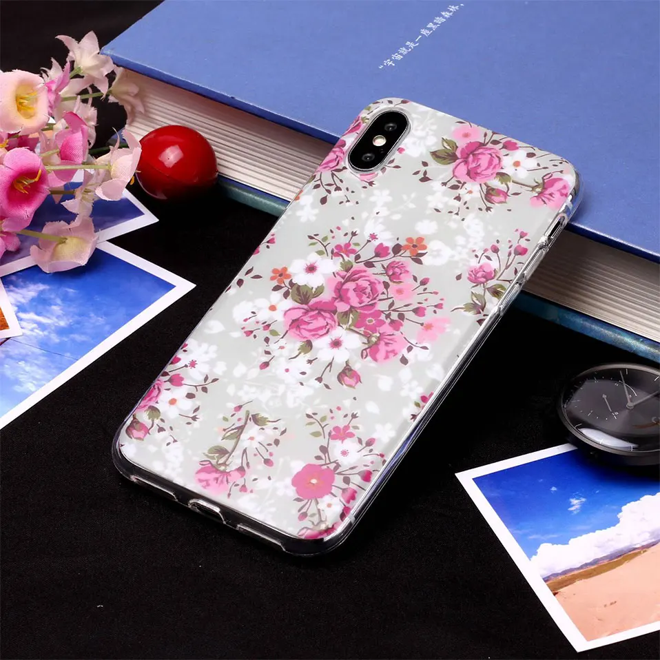 Цветок Силиконовые чехол для iPhone XS Max X XR Мода Цветочный 7 8 6 6s плюс корпус ТПУ