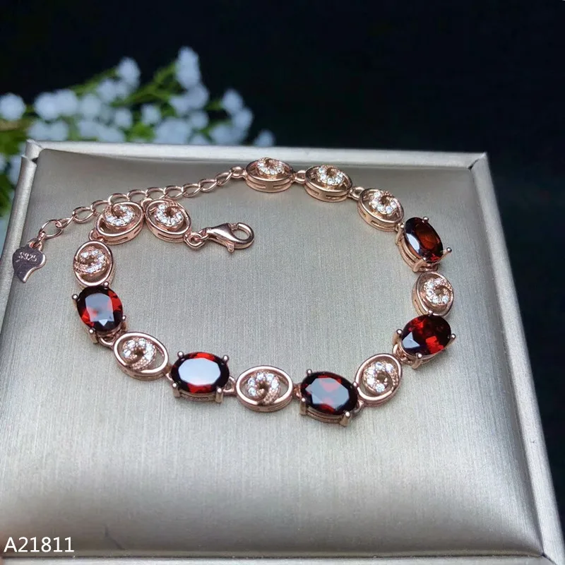 

KJJEAXCMY Fine jewelry 925 pure silver inlaid natural garnet lady Bracelet support test Girl Gift Party Birthday New Year Weddin