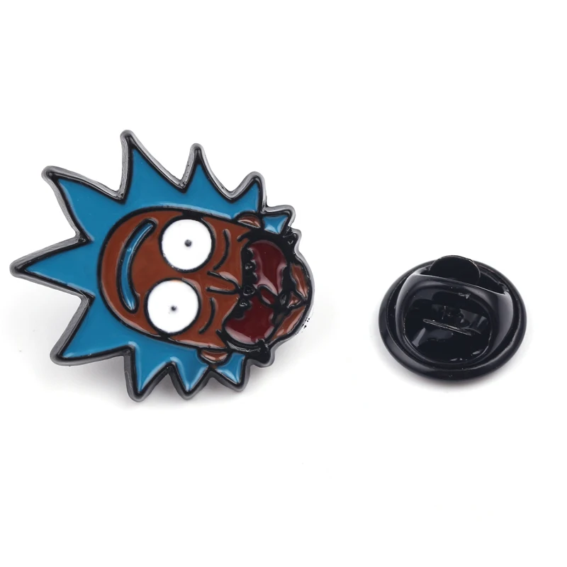 Wholesale 20pcs Funny Cartoon Rick and Morty Brooch Crazy Scientist and Grandson Enamel Lapel Pins Creative Gifts for Fans Kids