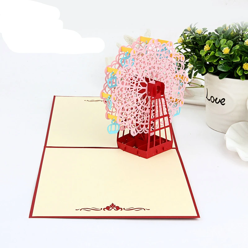  Ferris wheel romantic Love Postcard Greeting Gift Cards 3D Handmade Pop Up Laser Cut Vintage Invita - 32821993470