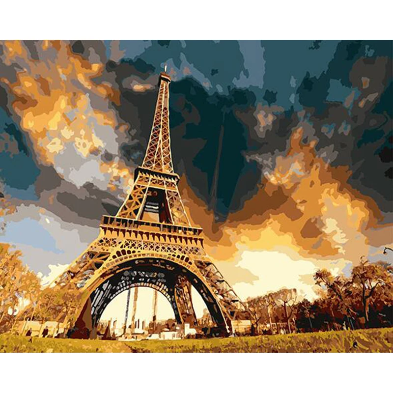Frameless The Eiffel Tower Landscape DIY Digital Painting By Numbers