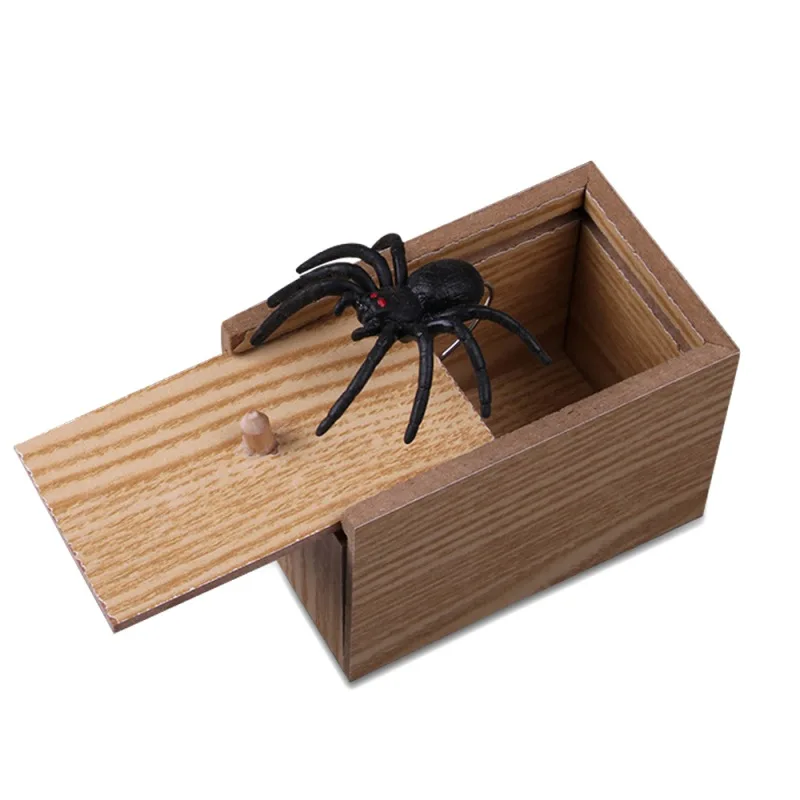 Игрушка-пугающий сюрприз, искусственный паук, Деревянный чехол для розыгрыша, забавная игрушка для трюка, безвредная игрушка