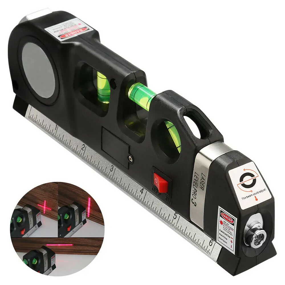 

Laser Level Horizon Vertical Measure Aligner Standard and Metric Rulers Multipurpose Measure Level Laser Black
