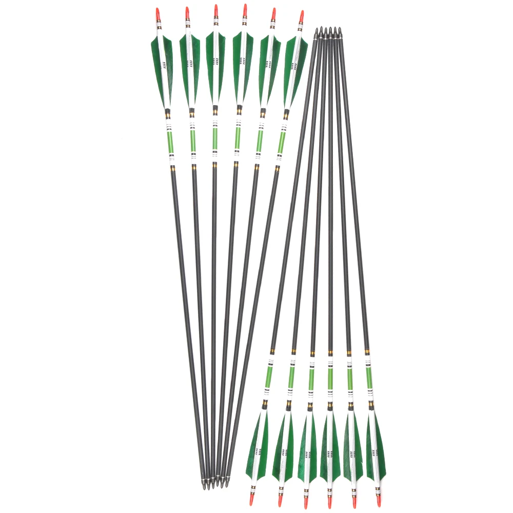 Günstig 80 cm 85 cm Carbon Pfeil Wirbelsäule 500 OD 7,6mm ID 6,2mm Grün Farbe Reale Feder für recurve Bogen Bogenschießen Jagd Schießen