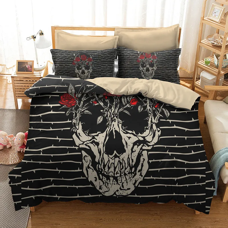 Fanaijia rose skull duvet cover set 3d sugar Skull Bedding Sets queen size Bed bedline twin bed