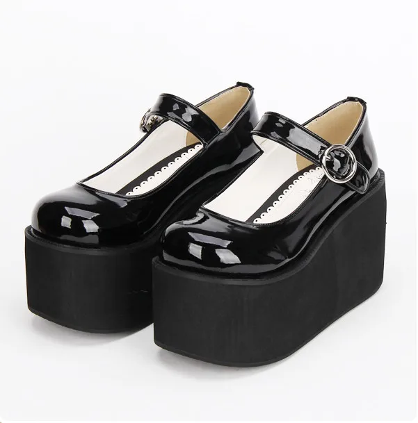 Симпатичные простые дизайнерские туфли Лолиты на толстой платформе; Туфли на танкетке; белые туфли Mary Jane из искусственной кожи для девочек - Цвет: 10cm PL Black