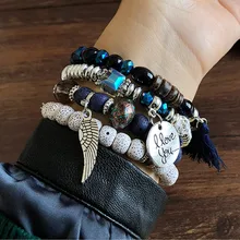 4 шт. I love you натуральный камень кристалл бисерный многослойный браслет женские украшения Женский кожаный браслет для лучшего друга