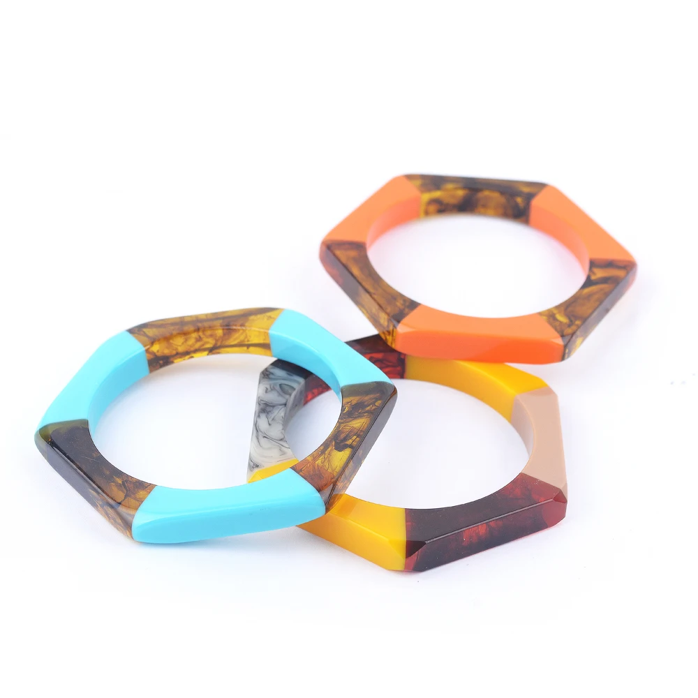 Classic Acrylic Cuff Fashion Bracelets Bangles for Women Trendy New Resin Hexagon Geometric Simple Charm Wide Bracelets Jewelry (4)